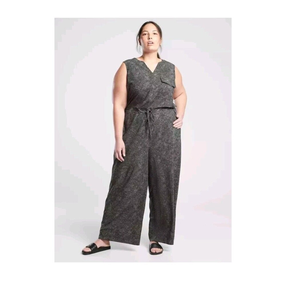 ATHLETA Topanga Printed Jumpsuit Viper Black 2X #657903 Plus Size Travel Casual